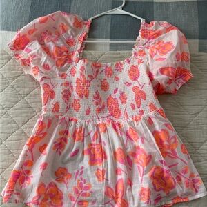 Vineyard Vines Pink and Orange Smocked Floral Top